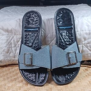 aerothotic  Blue &Silver  Buckle Slide Sandals New 38 =  7.5